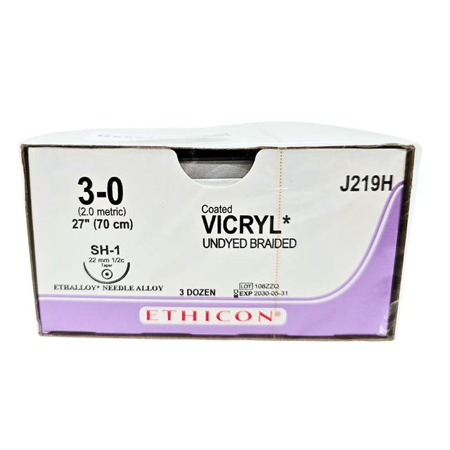 Ethicon J219H Coated VICRYL Violet Braided Absorbable Suture Size 4-0 with RB-1 Needle – Box of 36 Ethicon