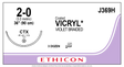 Ethicon Vicryl J369H Suture - Violet Braided Polyglactin 910, Absorbable (Box of 36) Ethicon
