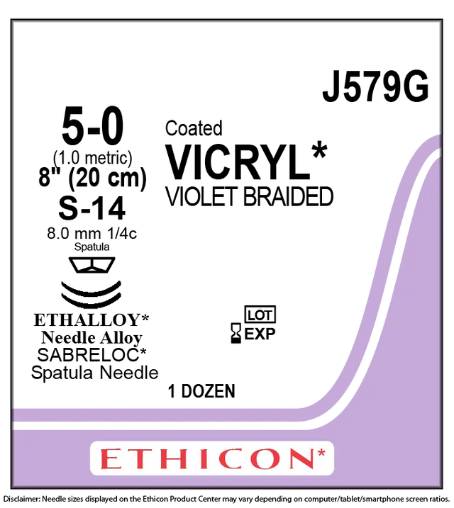 Ethicon Vicryl J579G Suture - Violet Braided Polyglactin 910, Absorbable (Box of 12) Ethicon