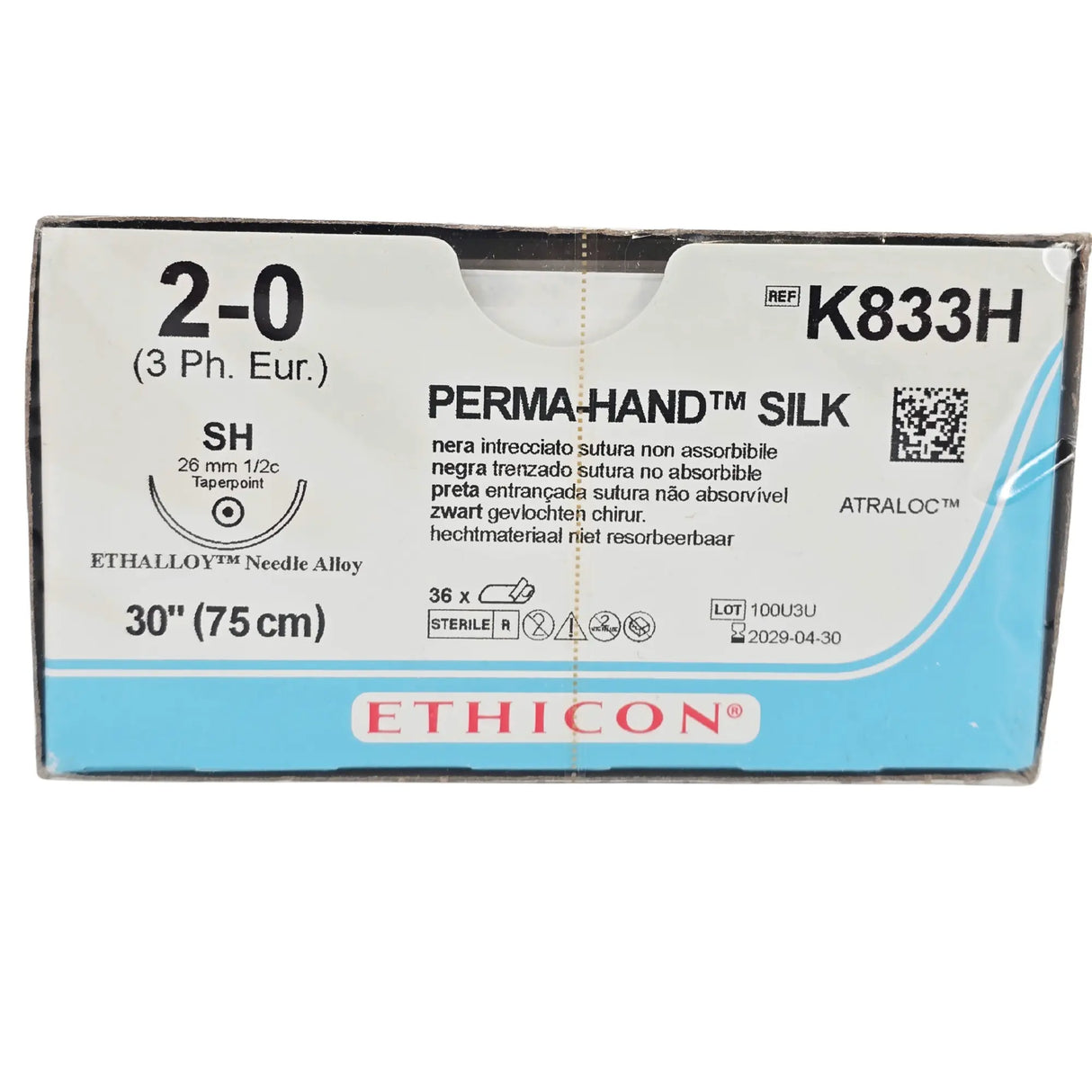 Ethicon Perma-Hand Silk K883H Suture - Black Braided Silk, Nonabsorbable (Box of 36) Ethicon / Johnson & Johnson