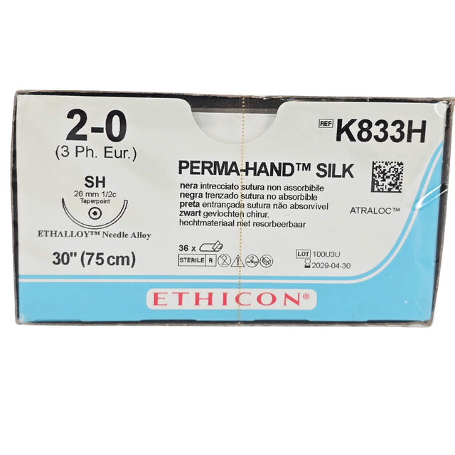 Ethicon Perma-Hand Silk K883H Suture - Black Braided Silk, Nonabsorbable (Box of 36) Ethicon / Johnson & Johnson