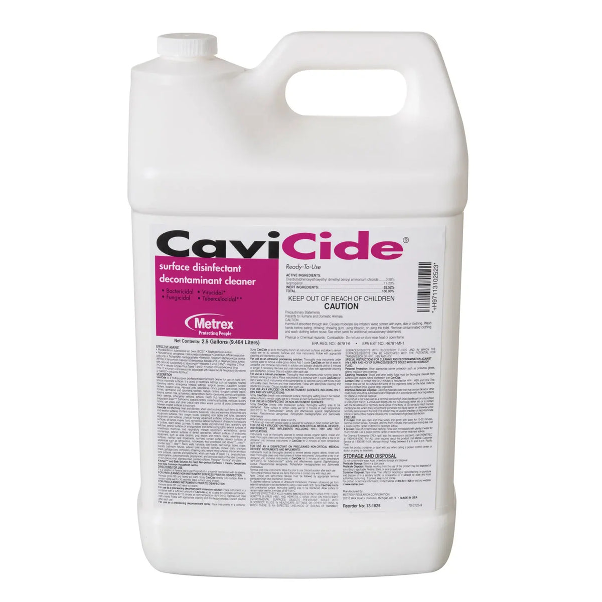 13-1025 METREX CAVICIDE SURFACE DISINFECTANT 2½ Gallon, 2/cs, 36cs/plt ...
