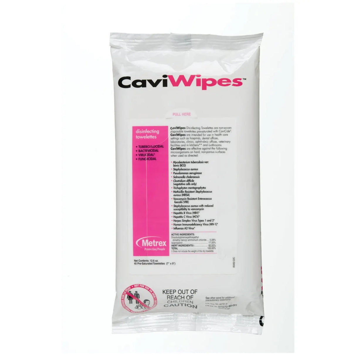 METREX CAVIWIPES DISINFECTING TOWELETTES CaviWipes Flat Pack, 45/pk, 20 pk/cs (091267) Metrex Research