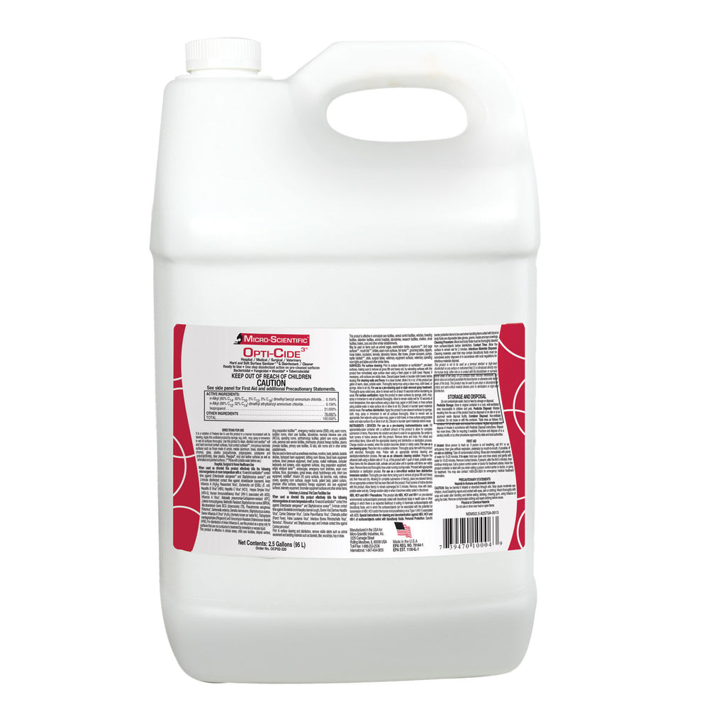 MICRO-SCIENTIFIC OPTI-CIDE3 DISINFECTANT Opti-Cide3 Disinfectant, 2½ Gallon & Spigot, 2/cs (36 cs/plt)