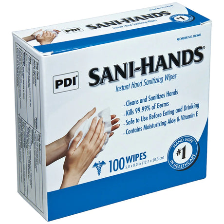 PDI SANI-HANDS INSTANT HAND SANITIZING WIPES Instant Hand Sanitizing Wipe, 5" x 8", 100/bx, 10 bx/cs PDI