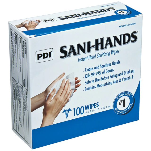 PDI SANI-HANDS INSTANT HAND SANITIZING WIPES Instant Hand Sanitizing Wipe, 5" x 8", 100/bx, 10 bx/cs PDI