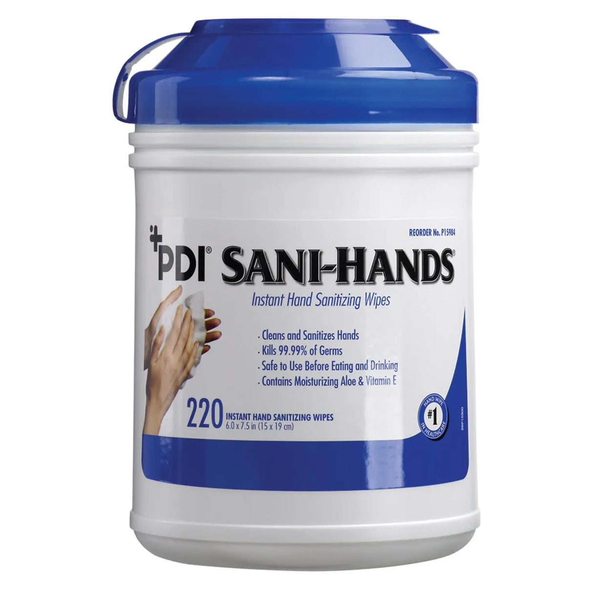 PDI SANI-HANDS INSTANT HAND SANITIZING WIPES Instant Hand Sanitizing Wipe, Large, 6" x 7½", 220/can, 6 can/cs PDI