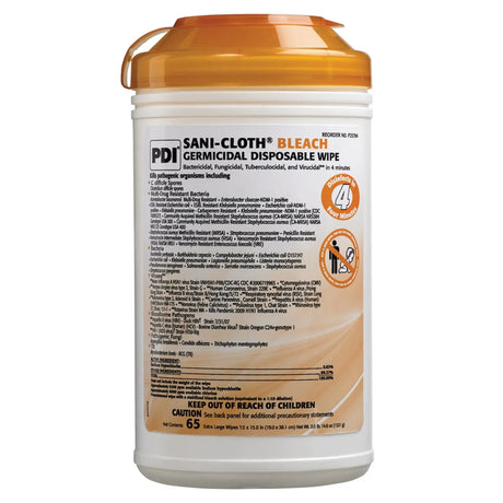 PDI SANI-CLOTH BLEACH GERMICIDAL DISPOSABLE WIPE Bleach Germicidal Dispsoable Wipe, X-Large, 7½" x 15", 65 wipes/can, 6 can/cs PDI
