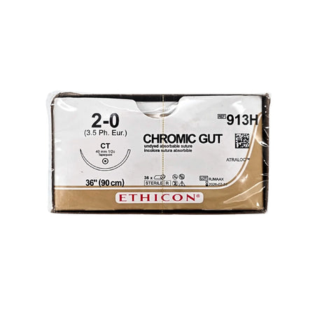 Ethicon 913H Chromic Gut Suture - Size 4-0, 27" Absorbable, CT-2 Taper Needle (Box of 36) Ethicon