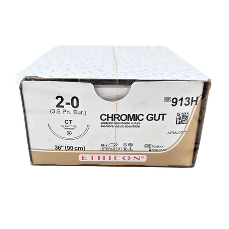 Ethicon 913H Chromic Gut Suture - Size 4-0, 27" Absorbable, CT-2 Taper Needle (Box of 36) Ethicon