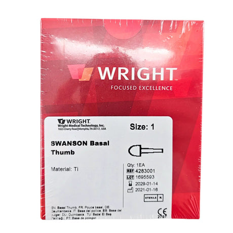 Wright Swanson Basal Thumb Implant 4283001, Size 1, Silicone Arthroplasty Wright Medical