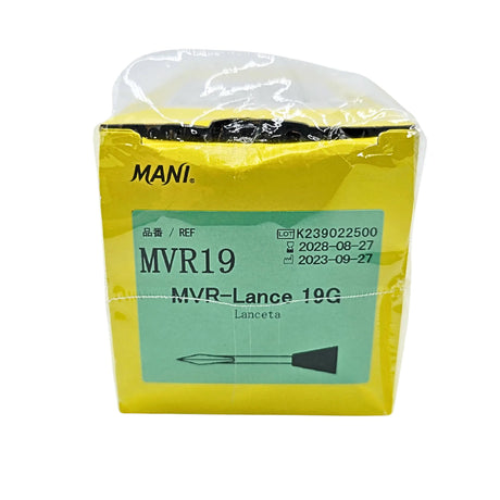 MANI MVR19 Ophthalmic Knife - 19 Gauge (1.5mm) MVR-Lance, Straight Micro-Vitreoretinal Blade (Box of 6) Mani