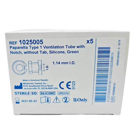 Medtronic Xomed 1025005 Paparella-Type Vent Tube - 1.14mm ID, Silicone with Notch (Box of 5) Medtronic