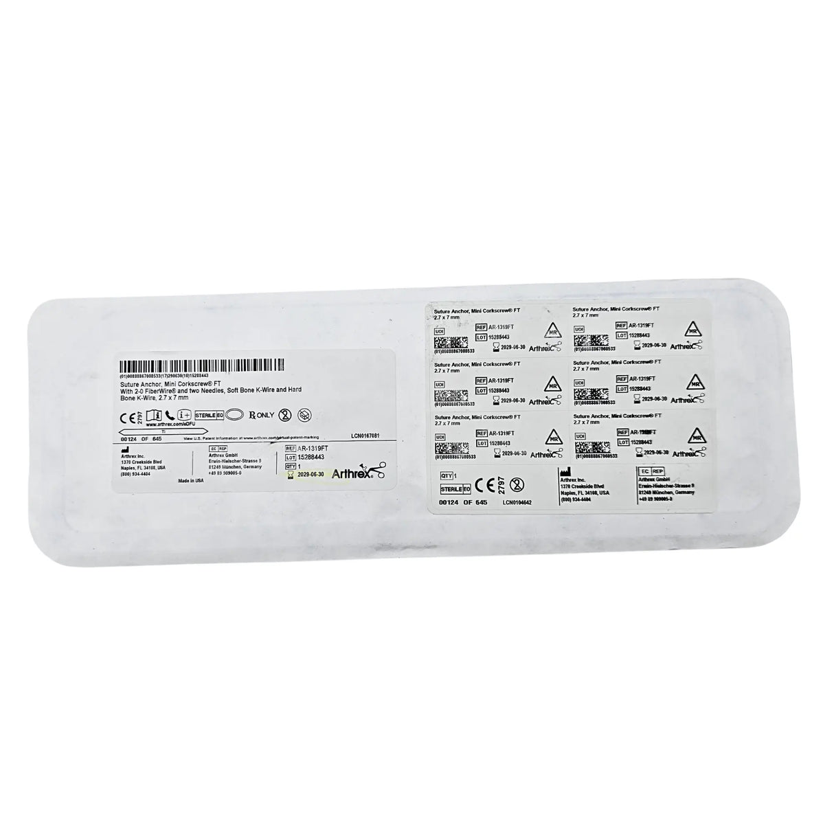 Arthrex 3.0mm Bio-Composite SutureTak Suture Anchor AR-1319FT Pre-loaded with #2 FiberWire Arthrex