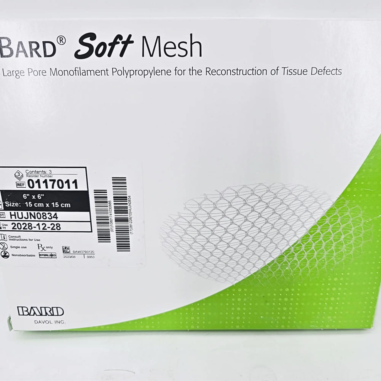 Bard 0117011 Soft Mesh 6x6 Inch Polypropylene Hernia Repair Sterile Bard