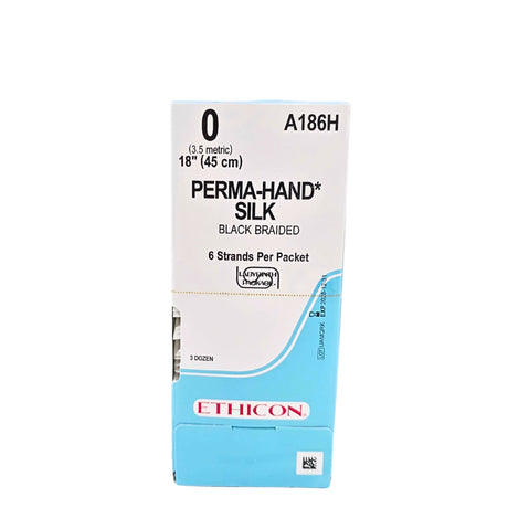 Ethicon Perma-Hand Silk A186H Suture - Size 4-0, 30" Black Braided, PS-2 Needle (Box of 36) Ethicon