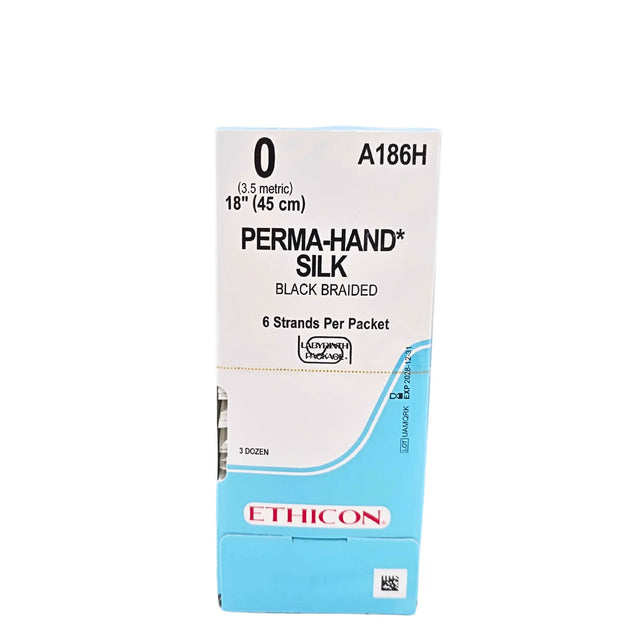 Ethicon Perma-Hand Silk A186H Suture - Size 4-0, 30" Black Braided, PS-2 Needle (Box of 36) Ethicon