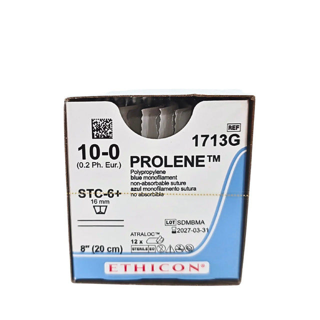 Ethicon Prolene 1713G Suture - Size 10-0, 8" Blue Monofilament, STC-6 Needle (Box of 12) Ethicon