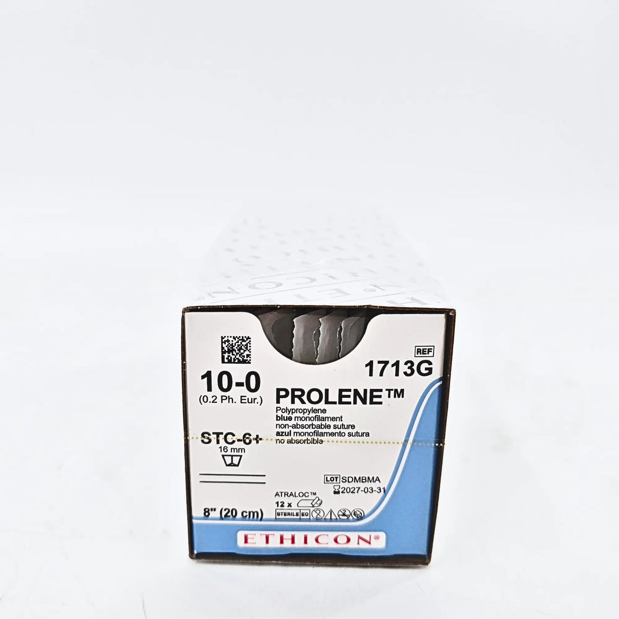 Ethicon Prolene 1713G Suture - Size 10-0, 8" Blue Monofilament, STC-6 Needle (Box of 12) Ethicon