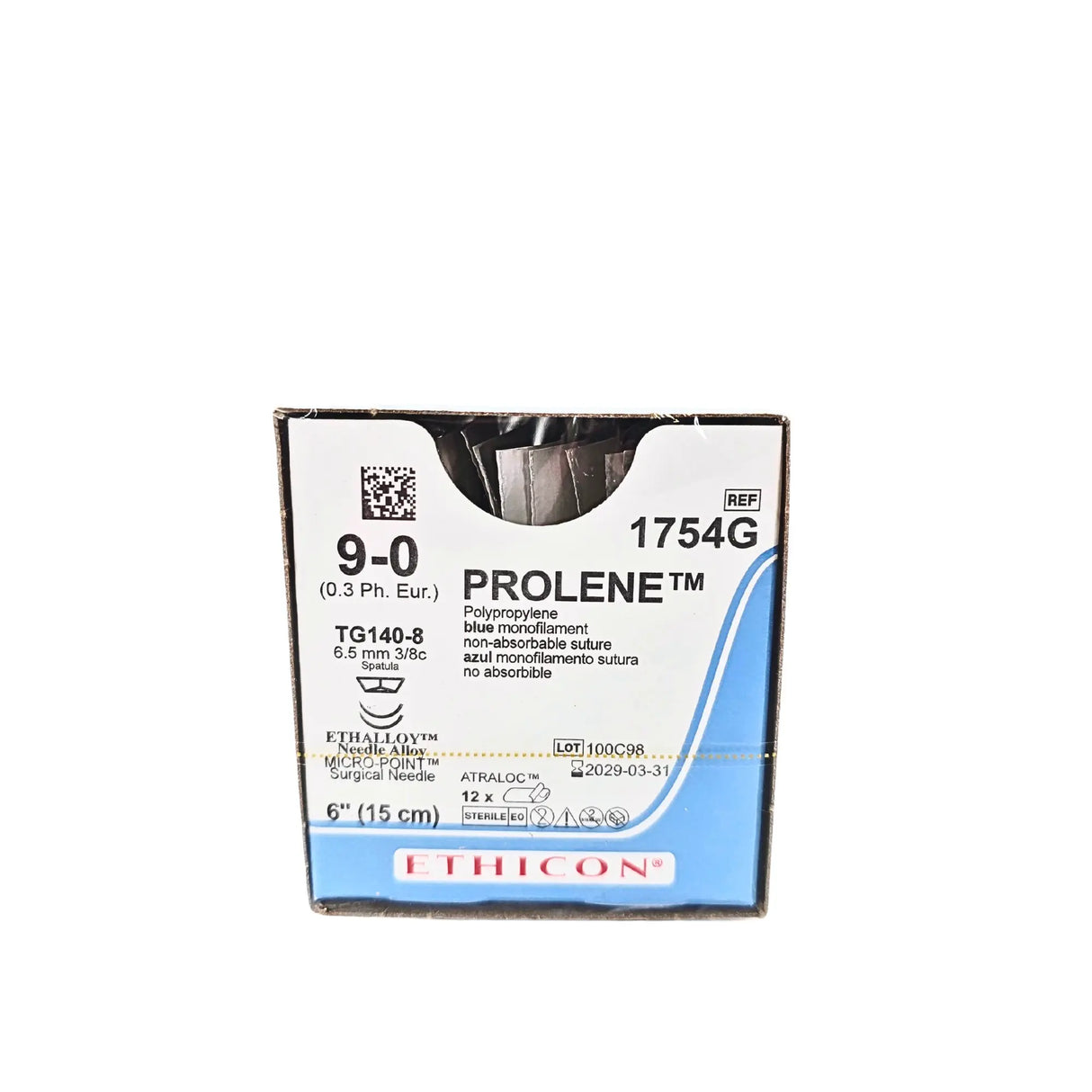 Ethicon Prolene 1754G Suture - Size 4-0, 18" Blue Monofilament, PS-2 Needle (Box of 12) Ethicon
