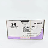 Ethicon Vicryl Plus VCP111G Antibacterial Suture - Size 4-0, 18" Violet Braided, PS-3 Needle (Box of 12) Ethicon