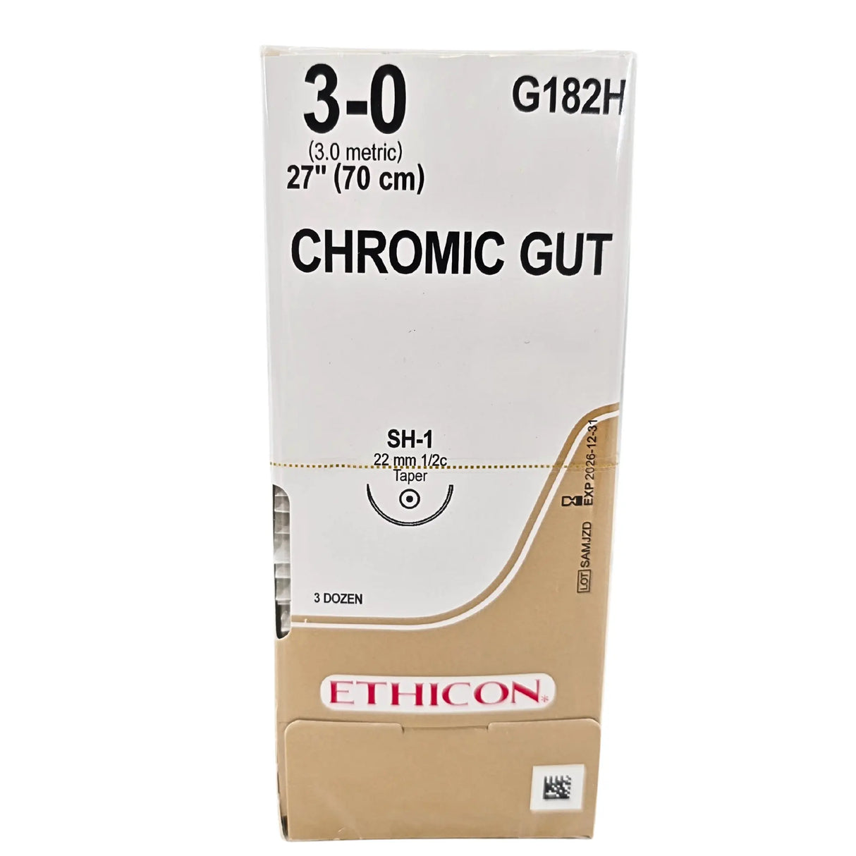 Ethicon Chromic Gut G182H Suture - Size 4-0, 27" Absorbable, PS-2 Needle (Box of 36) Ethicon
