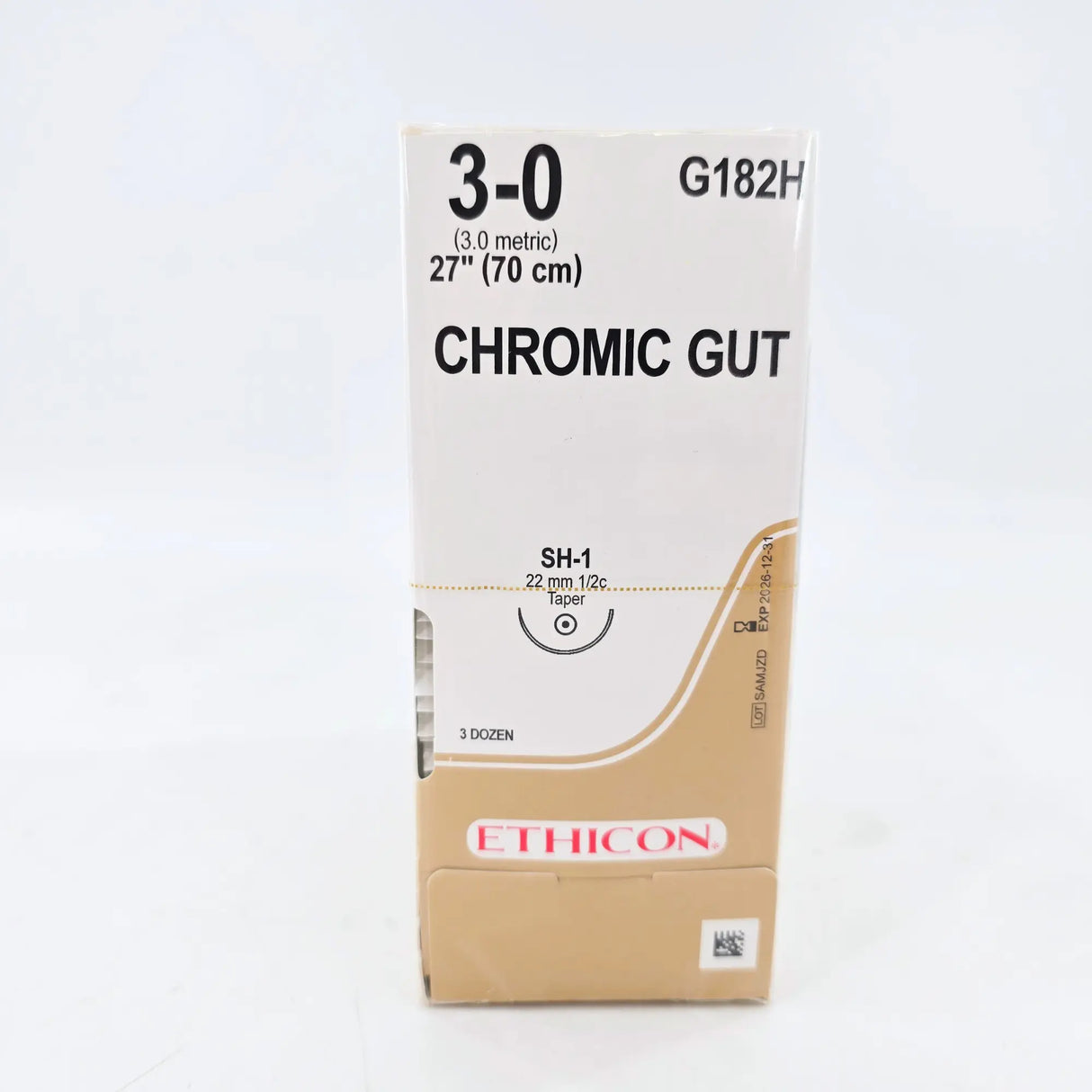 Ethicon Chromic Gut G182H Suture - Size 4-0, 27" Absorbable, PS-2 Needle (Box of 36) Ethicon