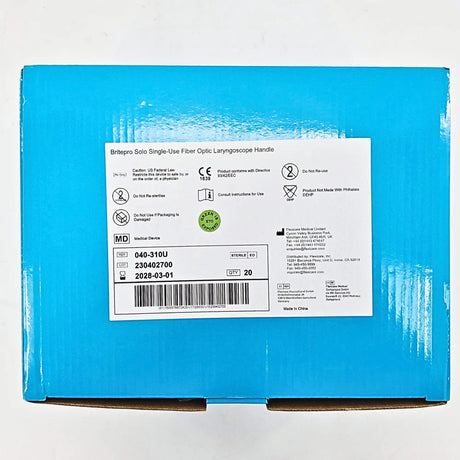 Flexicare Britepro Solo 040-310U Laryngoscope Handle - Standard Size, Fiber Optic LED, Single-Use (Box of 20) Flexicare
