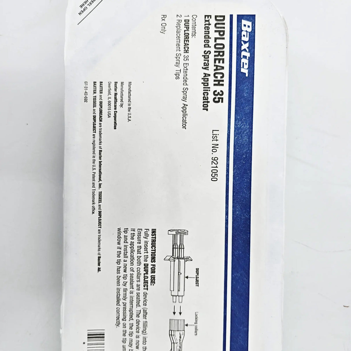 Baxter DuploReach 35 921050 Extended Applicator - 35cm Dual-Lumen Cannula for Tisseel Fibrin Sealant Baxter