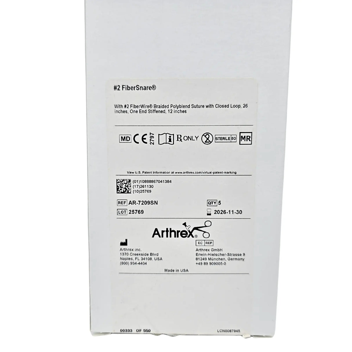 Arthrex FiberSnare AR-7209SN #2 FiberWire with 12in Stiffened Tail Arthrex