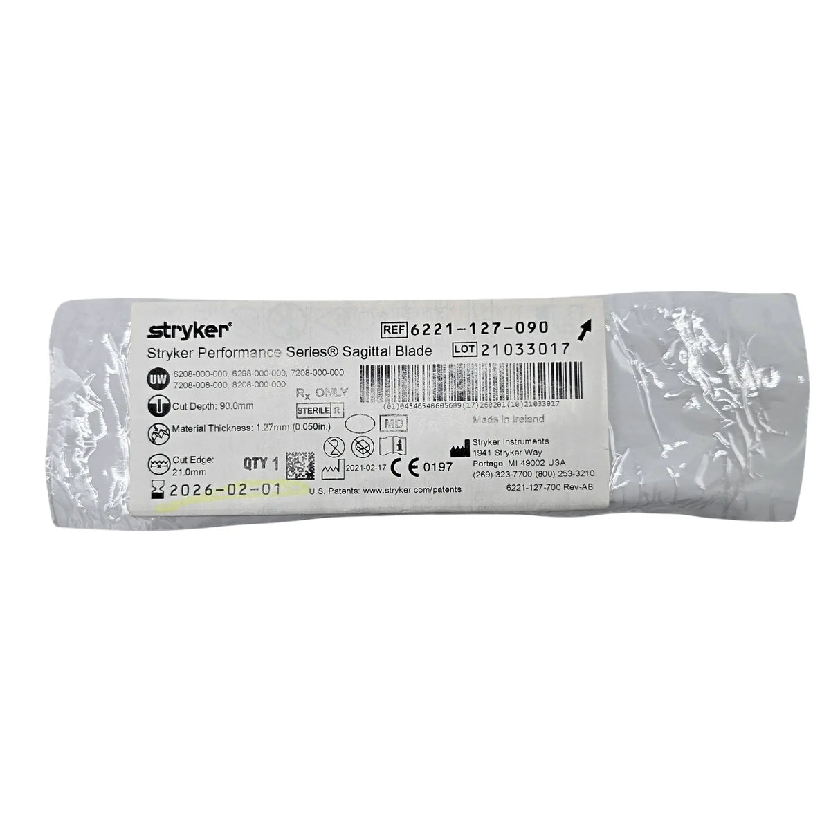 Stryker 6221-127-090 Performance Series Sagittal Saw Blade - 21mm x 90mm x 1.27mm Aggressive Cut - Expired Stryker