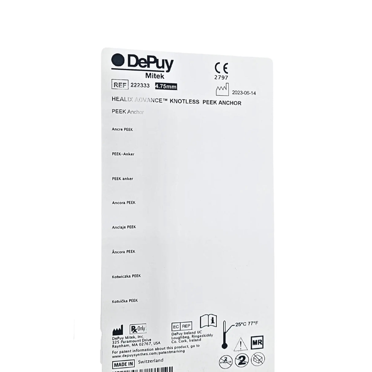 DePuy Mitek 222333 HEALIX ADVANCE Knotless PEEK Anchor – 4.75mm w/ Suture Tape DePuy Mitek