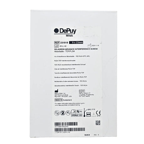 DePuy Mitek 231818 MILAGRO ADVANCE Interference Screw – 9mm x 23mm Biocryl Rapide DePuy Mitek