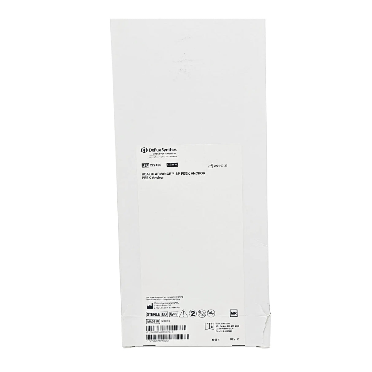 White packaging with text and barcodes on a white background