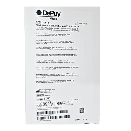 DePuy Mitek 210814 Gryphon P BR Anchor with #2 Orthocord Absorbable Biocryl DuPuy Mitek