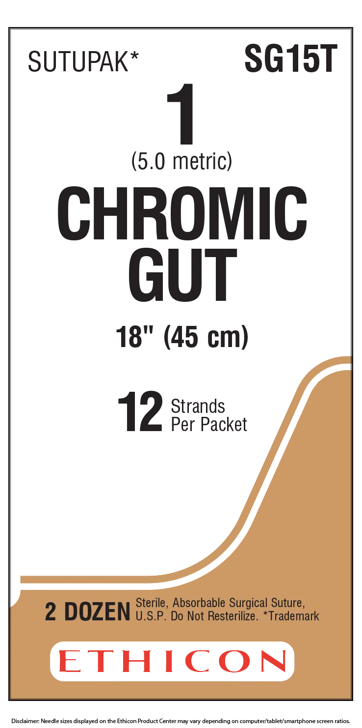 Ethicon Chromic Gut SG15T Suture - Chromic Chromic Monofilament (Box of 24) Ethicon