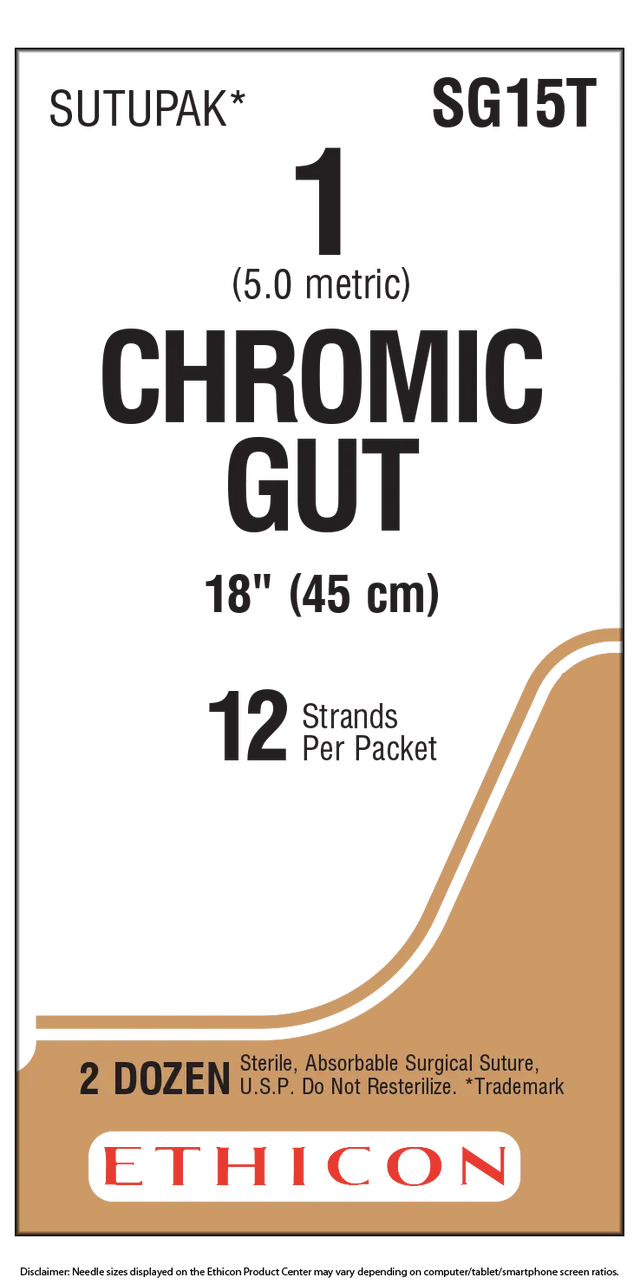 Ethicon Chromic Gut SG15T Suture - Chromic Chromic Monofilament (Box of 24) Ethicon