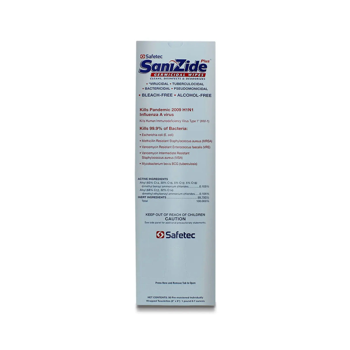 SAFETEC SANIZIDE PLUS GERMICIDAL WIPES SaniZide Plus, Wipes, 50/bx, 6 bx/cs Safetec