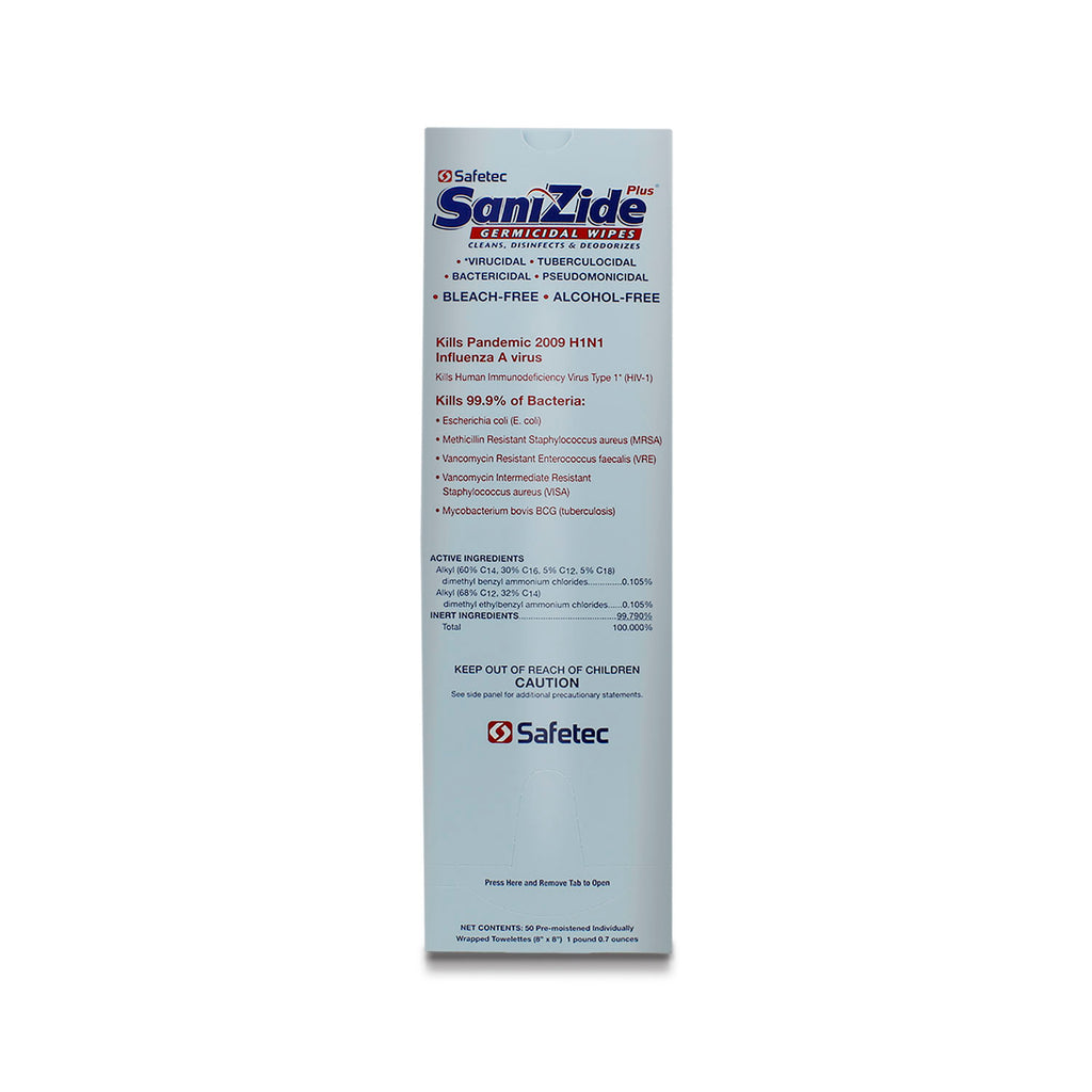 SAFETEC SANIZIDE PLUS GERMICIDAL WIPES SaniZide Plus, Wipes, 50/bx, 6 bx/cs