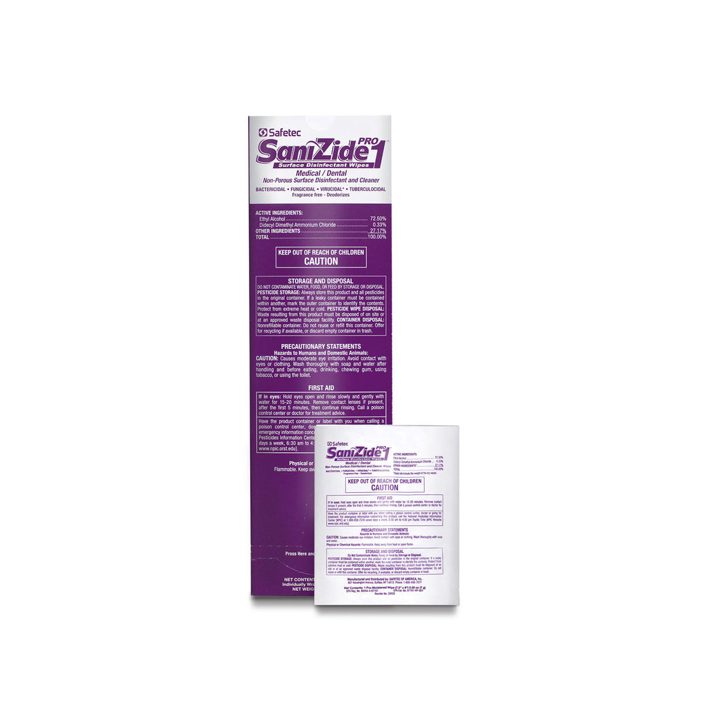 SAFETEC SANIZIDE PRO 1 SURFACE DISINFECTANT SaniZide Pro 1, Wipes, 50/bx, 6 bx/cs