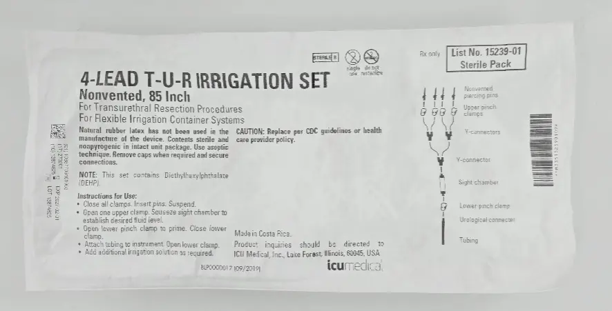 ICU Medical 15239-01 4-Lead T-UR Irrigation Sets Urological Connector Irrigation Set Large Bore 4-Lead 85" CS/10 ICU Medical