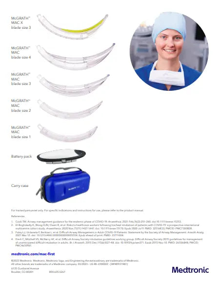 Covidien 301-000-000 McGRATH MAC Video Laryngoscope w/ 3.6V Battery Pack Covidien
