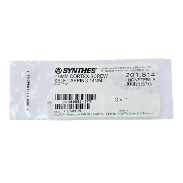 Synthes 201.814 2.0mm Cortex Screw Self-Tapping 14mm Synthes