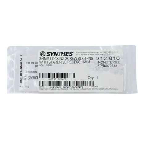 Synthes 212.816 2.4mm Locking Screw Self-Tapping w/ Stardrive Recess 16mm Synthes
