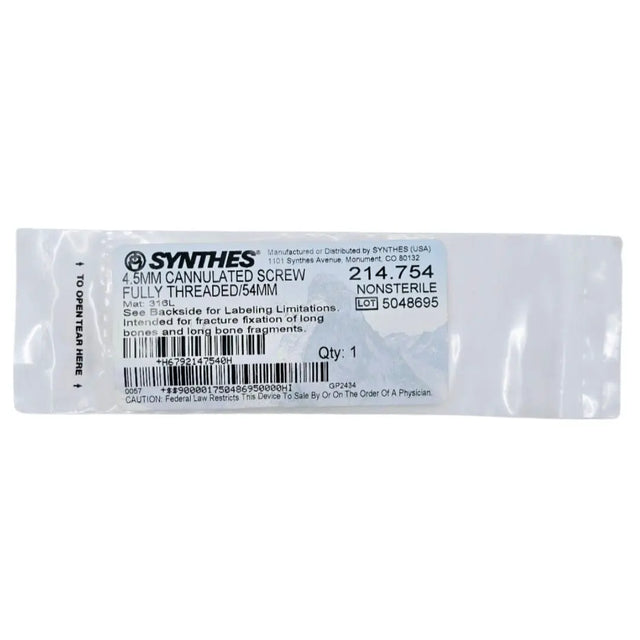 Synthes 214.754 4.5mm Cannulated Screw Fully Threaded/54mm Synthes