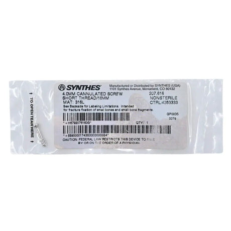 Synthes 207.616 4.0mm Cannulated Screw Short Thread/16mm Synthes