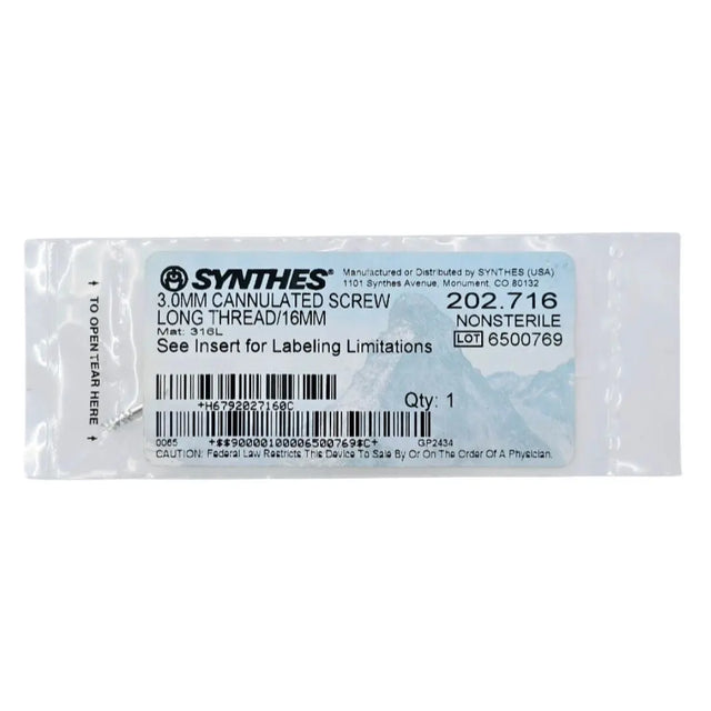 Synthes 202.716 3.0mm Cannulated Screw Long Thread/16mm Synthes