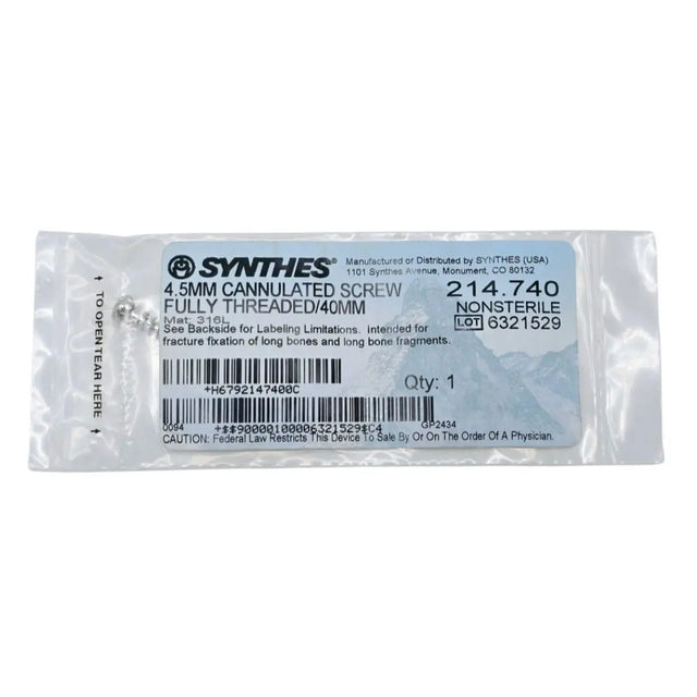 Synthes 214.740 4.5mm Cannulated Screw Fully Threaded/40mm Synthes