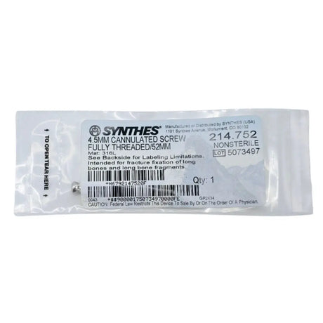 Synthes 214.752 4.5mm Cannulated Screw Fully Threaded/52mm Synthes