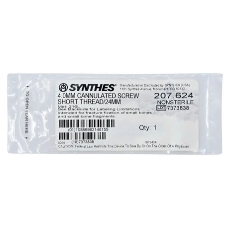 Synthes 207.624 4.0mm Cannulated Screw Short Thread/24mm Synthes